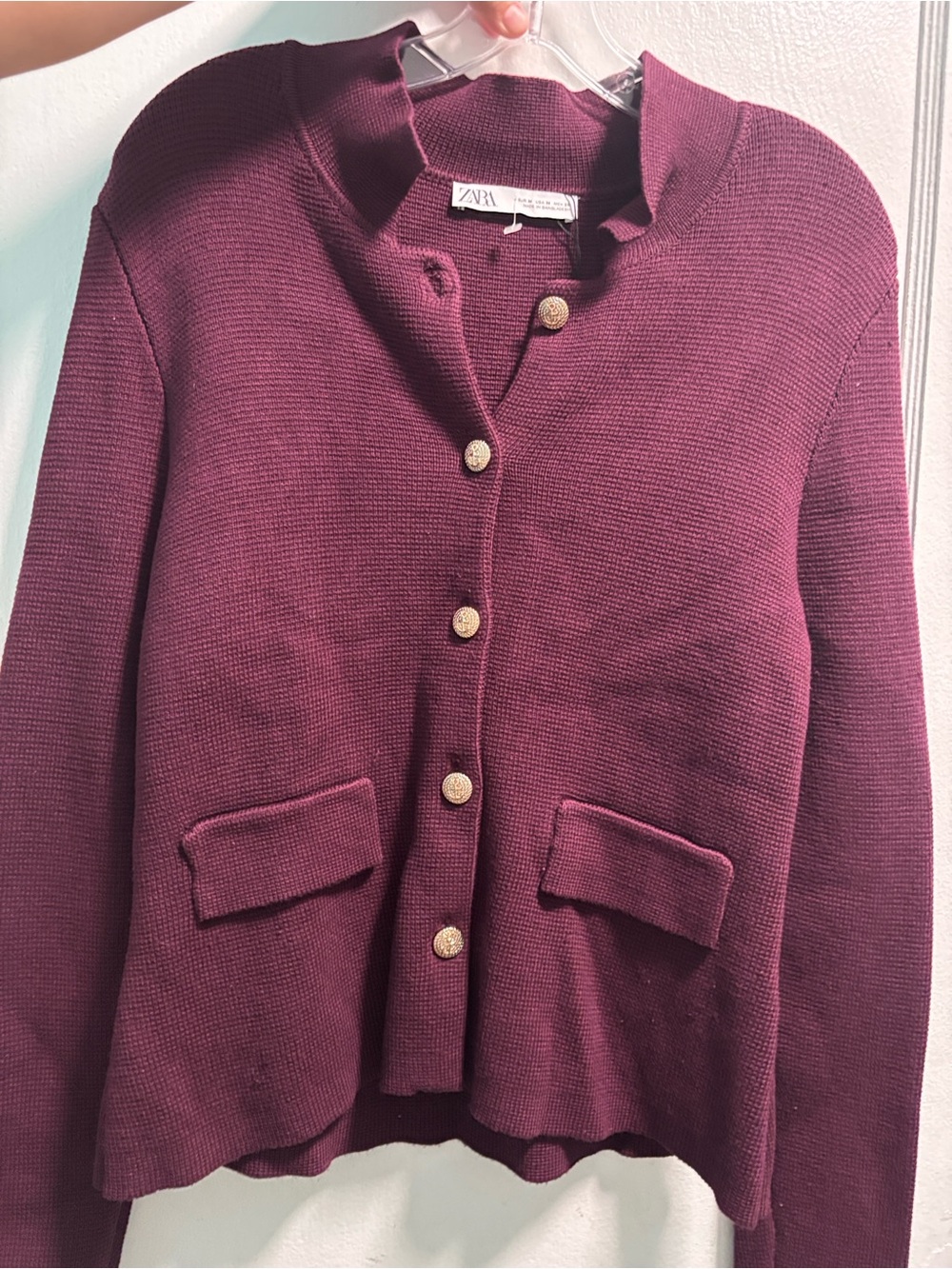 Zara Burgundy Knit Button-Front Blazer